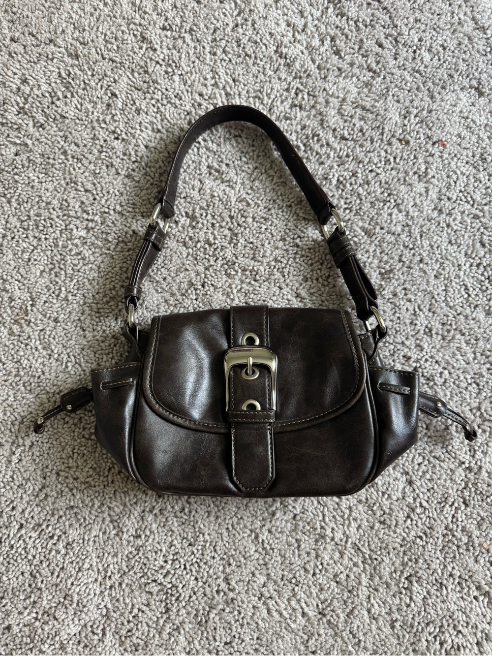 St John Bay Brown Shoulder Bag Vinyl Flap Buckle Shoulder Bag